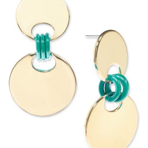 On 34th Gold and Teal Statement Earrings - Picture 1 of 3